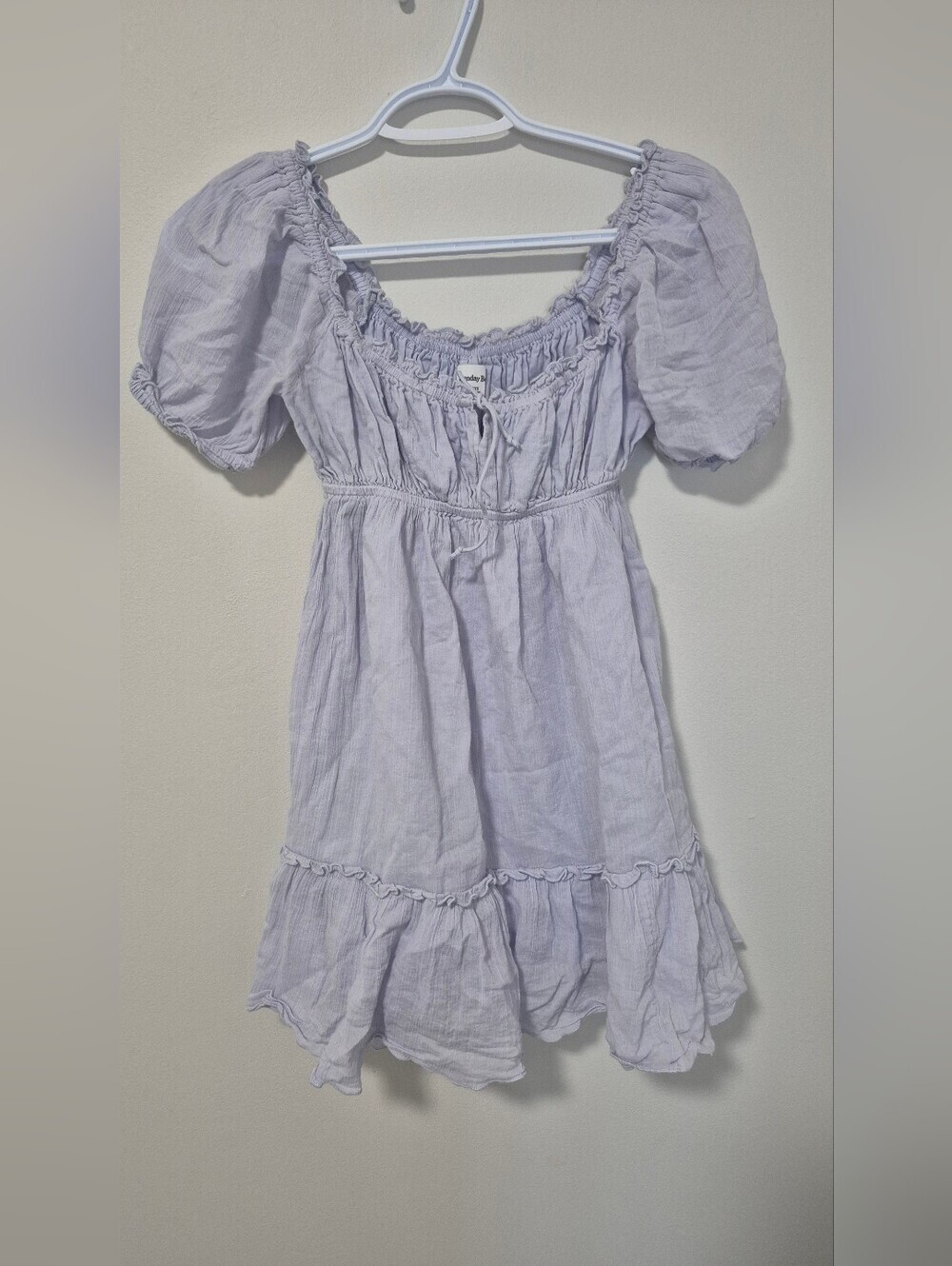 Sunday Best Lilac Puff-Sleeve Cotton Dress - Picture 2 of 7